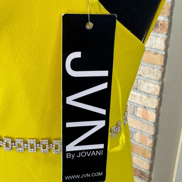 JVN BY JOVANI dress yellow jersey knit rhinestones size 8 pageant prom with tags - Picture 10 of 16